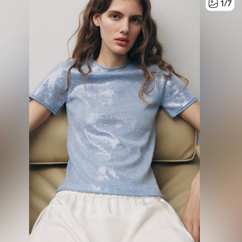 NWT Zara Sequin Embellished Blue Women's Top